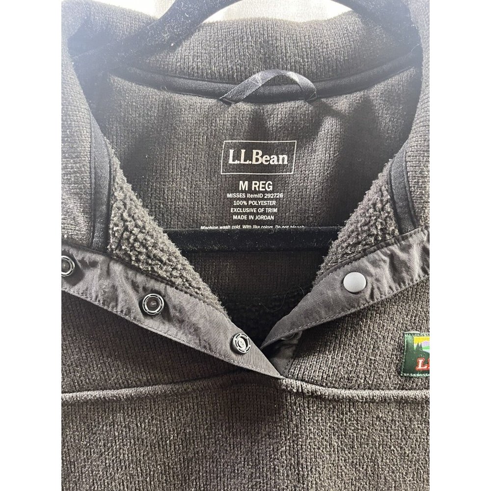 L.L. Bean 1/4 Snap Sweater Fleece Pullover‎ Misses M Reg Black Front Pocket